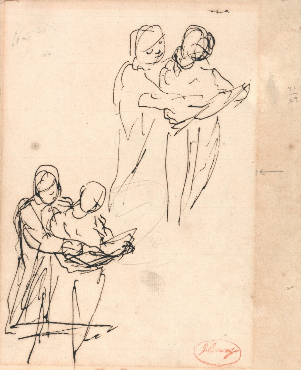 Onderzoeken naar kinderen die een boek bekijken door George Romney