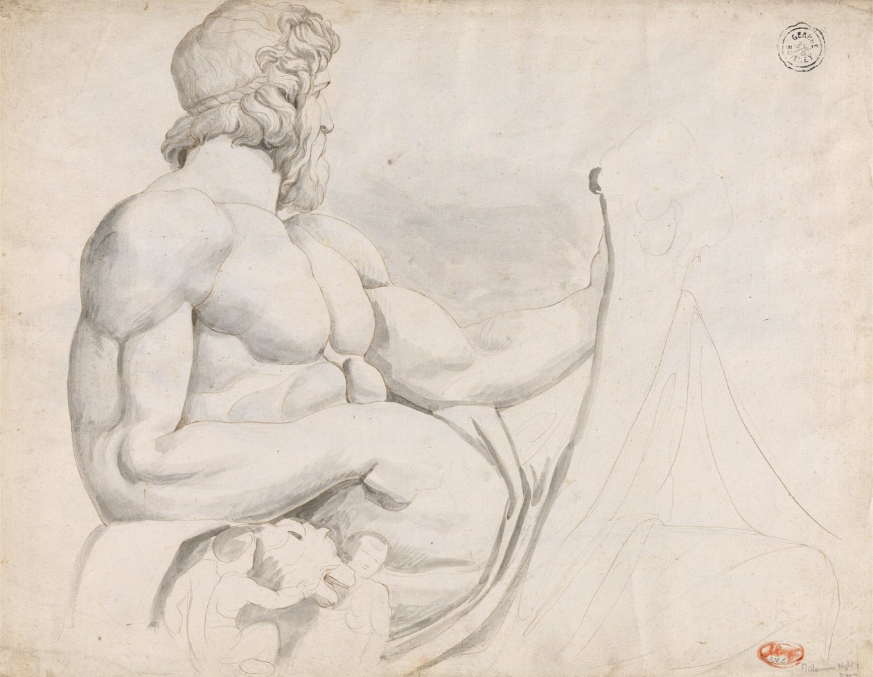 Onderzoek naar het beeld van de godheid van de rivier de Tiber door George Romney