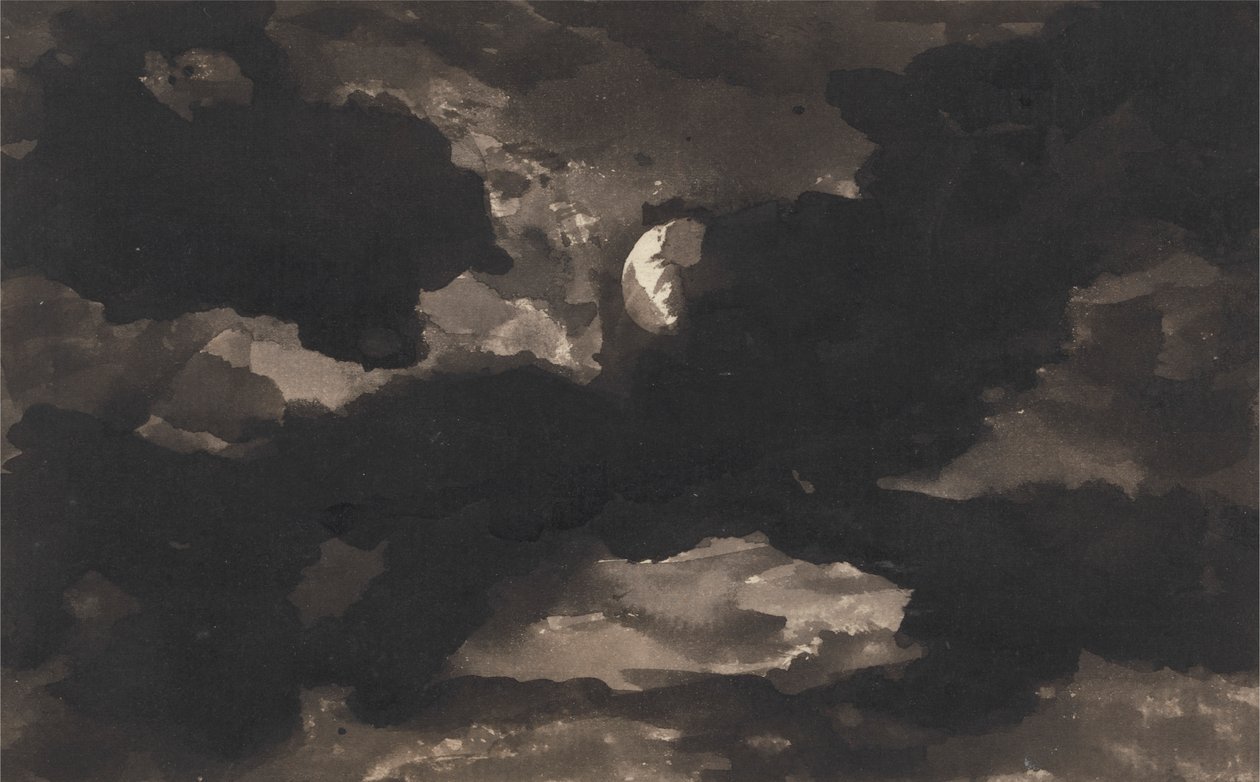 Studie van een bewolkte maanverlichte hemel door George Romney