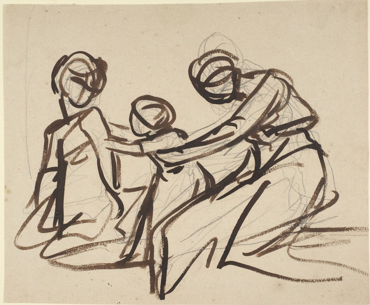 Studie van twee zittende vrouwen met een kind door George Romney