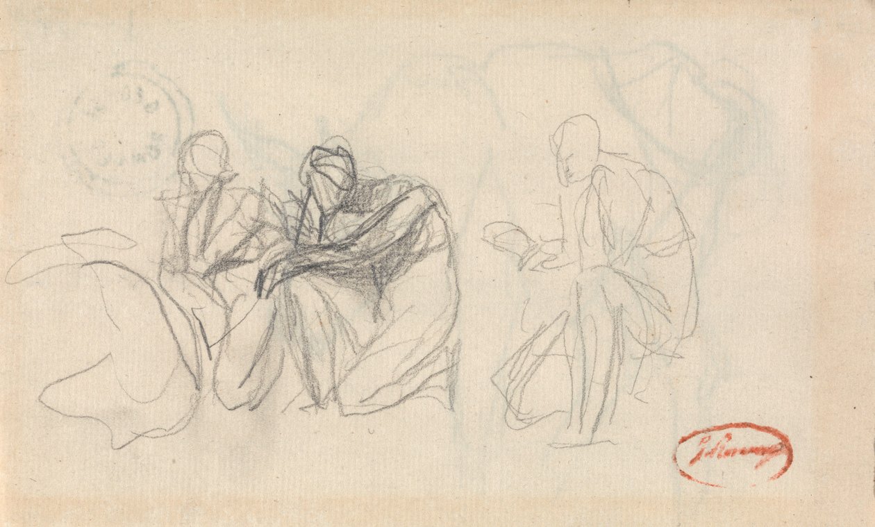 Drie knielende figuren door George Romney