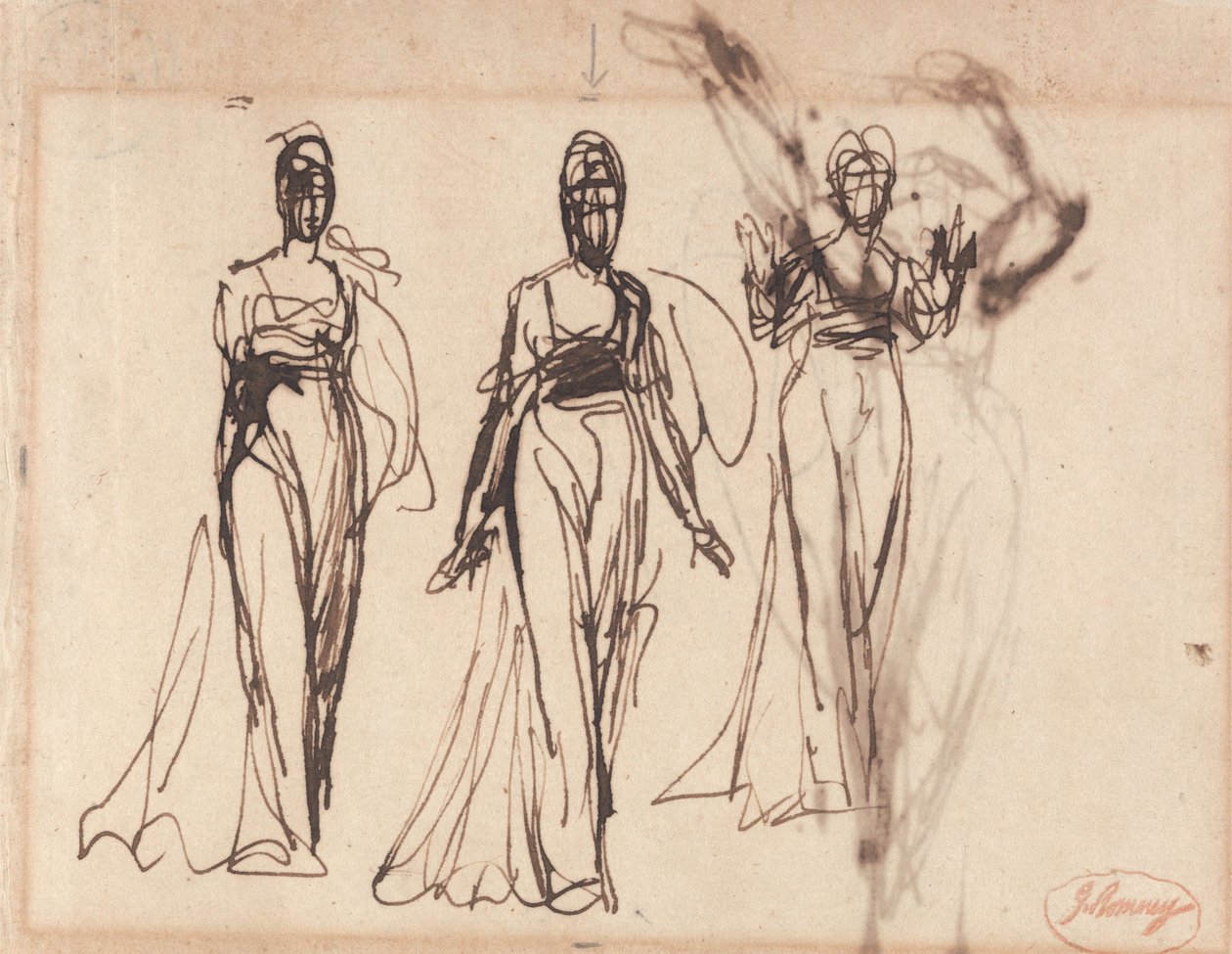 Drie studies van een staande vrouw, mogelijk Circe door George Romney