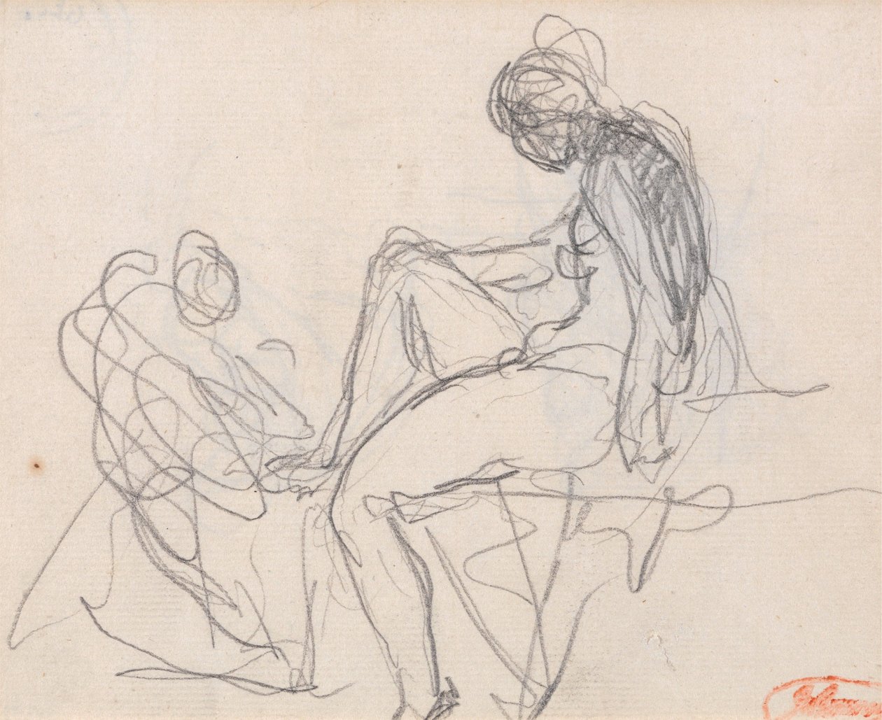 Twee figuren: waarschijnlijk voor het bad van Diana door George Romney