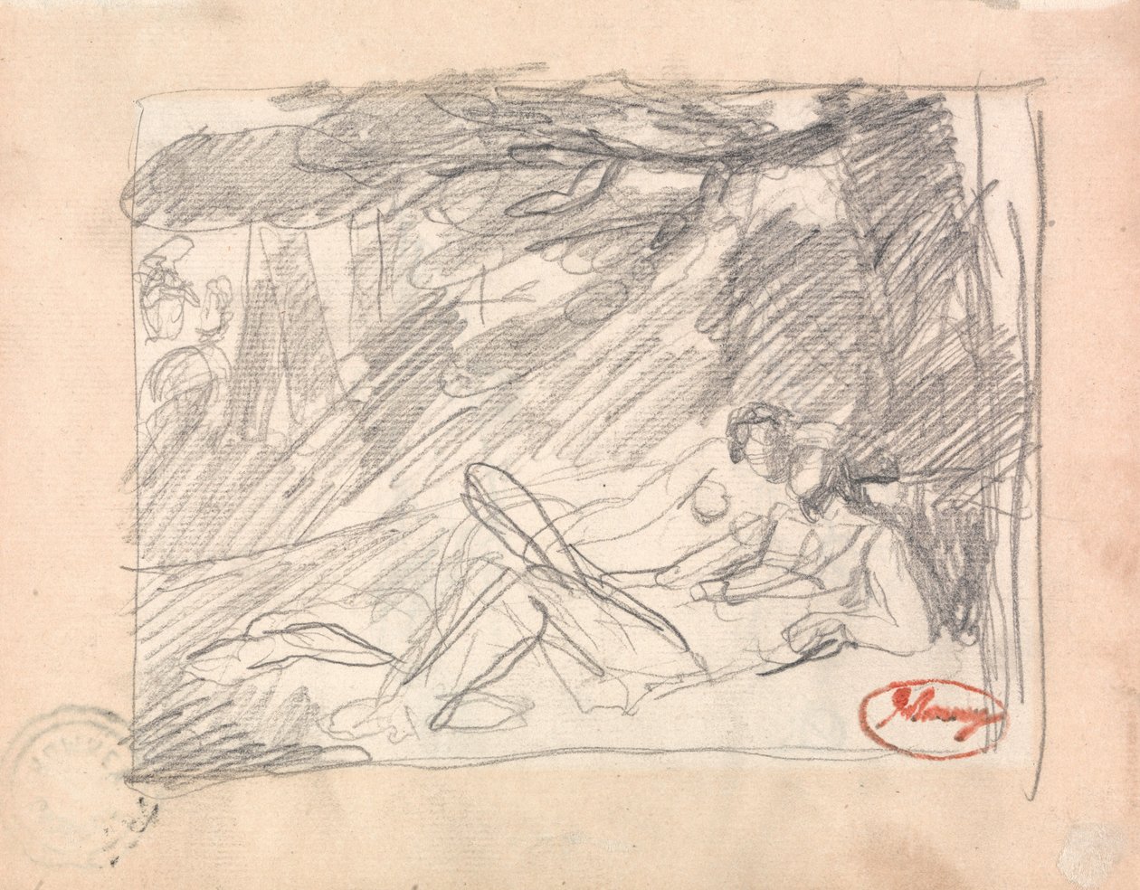 Twee geliefden in een landschap door George Romney