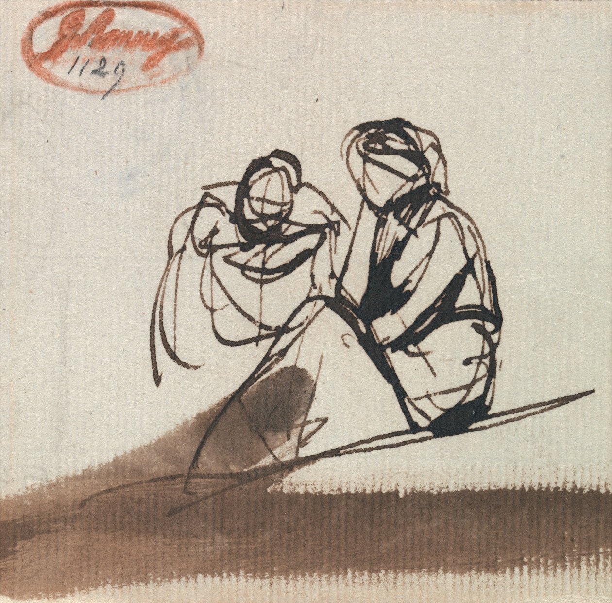 Twee zittende figuren door George Romney