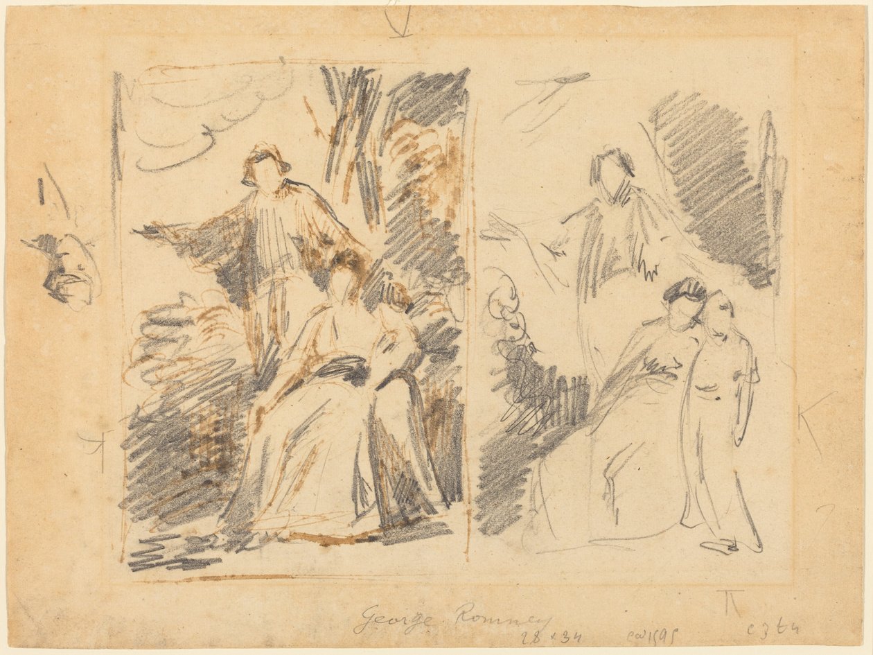 Twee studies voor een portret van de familie Warren door George Romney