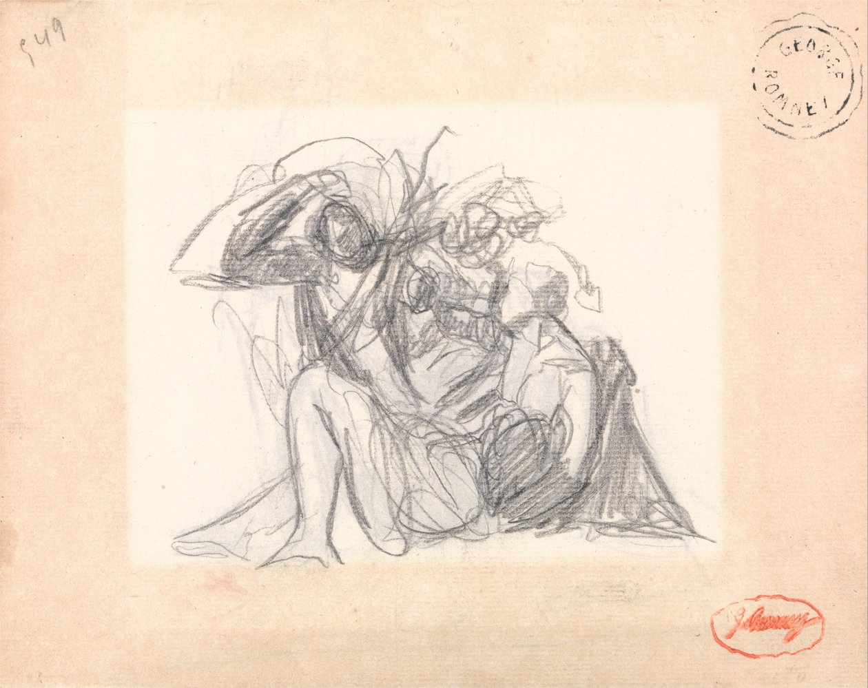 Ongeïdentificeerd onderwerp: Liggende vrouw en andere figuren door George Romney