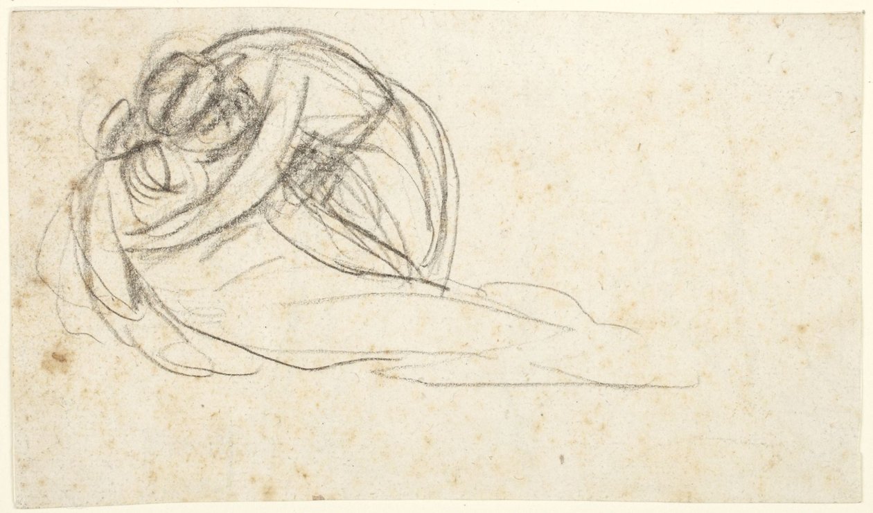 Vrouw die een liggende figuur omhelst (achterzijde: onderste helft van twee staande figuren) door George Romney