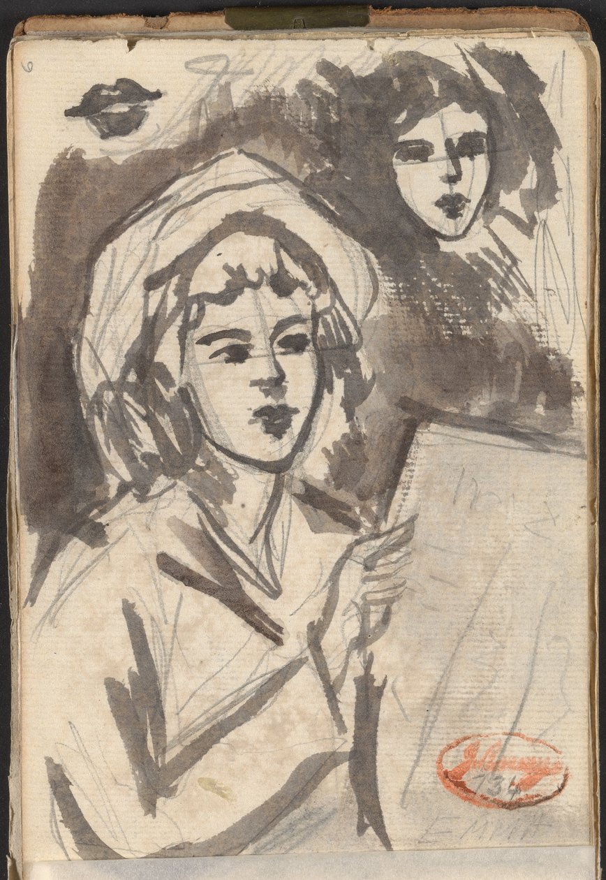 Lezende vrouw en gezichtsstudie door George Romney