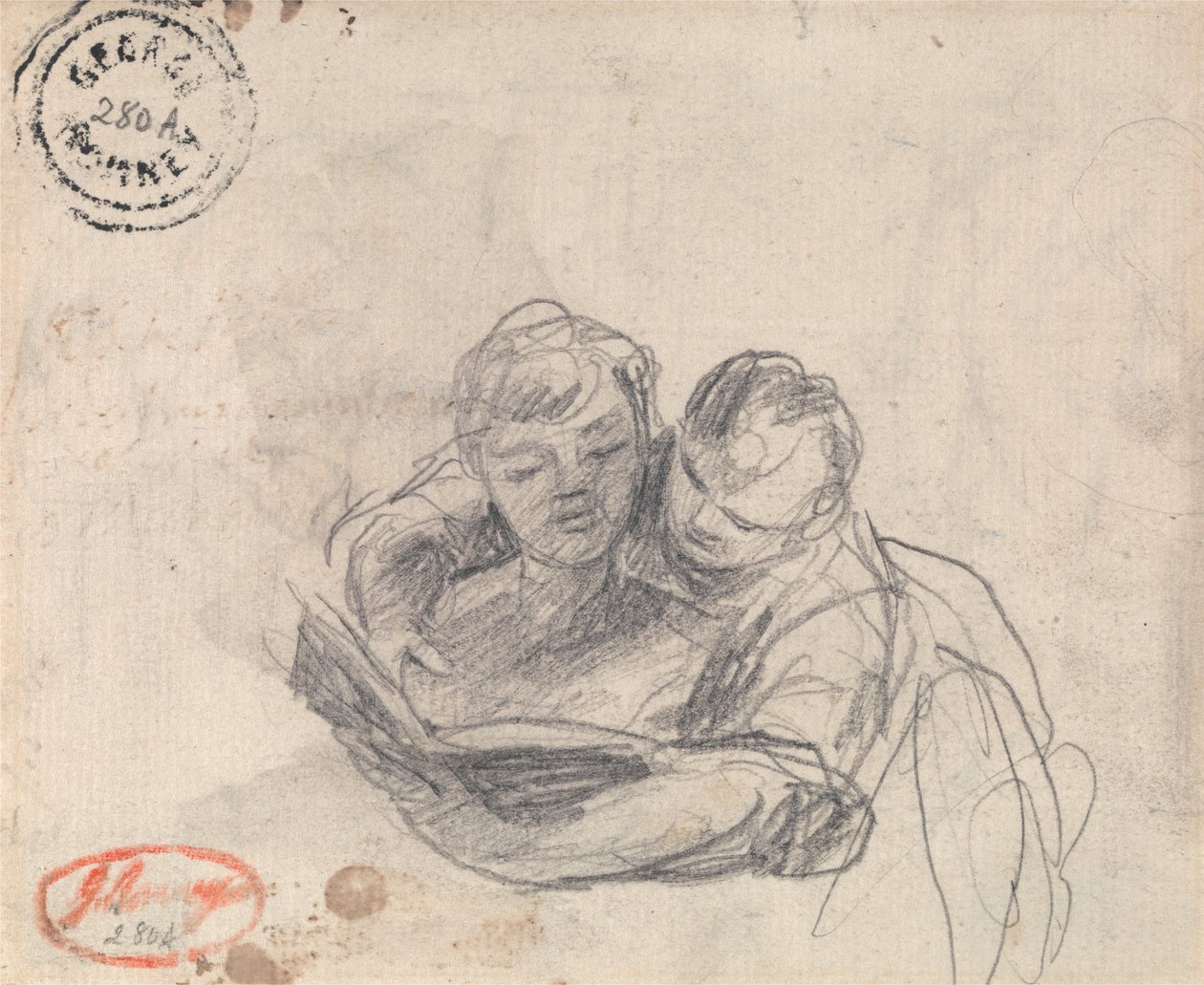 Vrouw die een kind leert lezen door George Romney