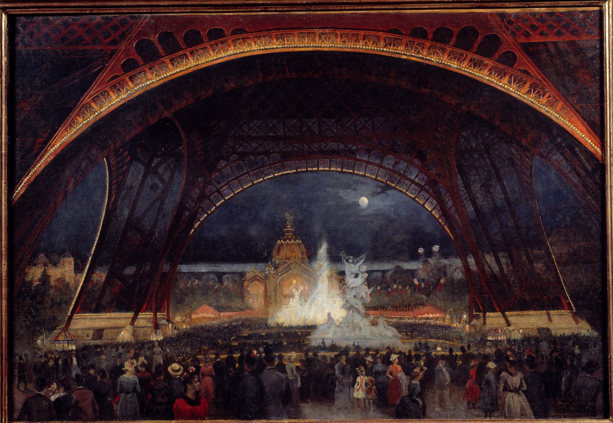 Nachtfeest op de Wereldtentoonstelling van 1889 onder de Eiffeltoren door George Roux