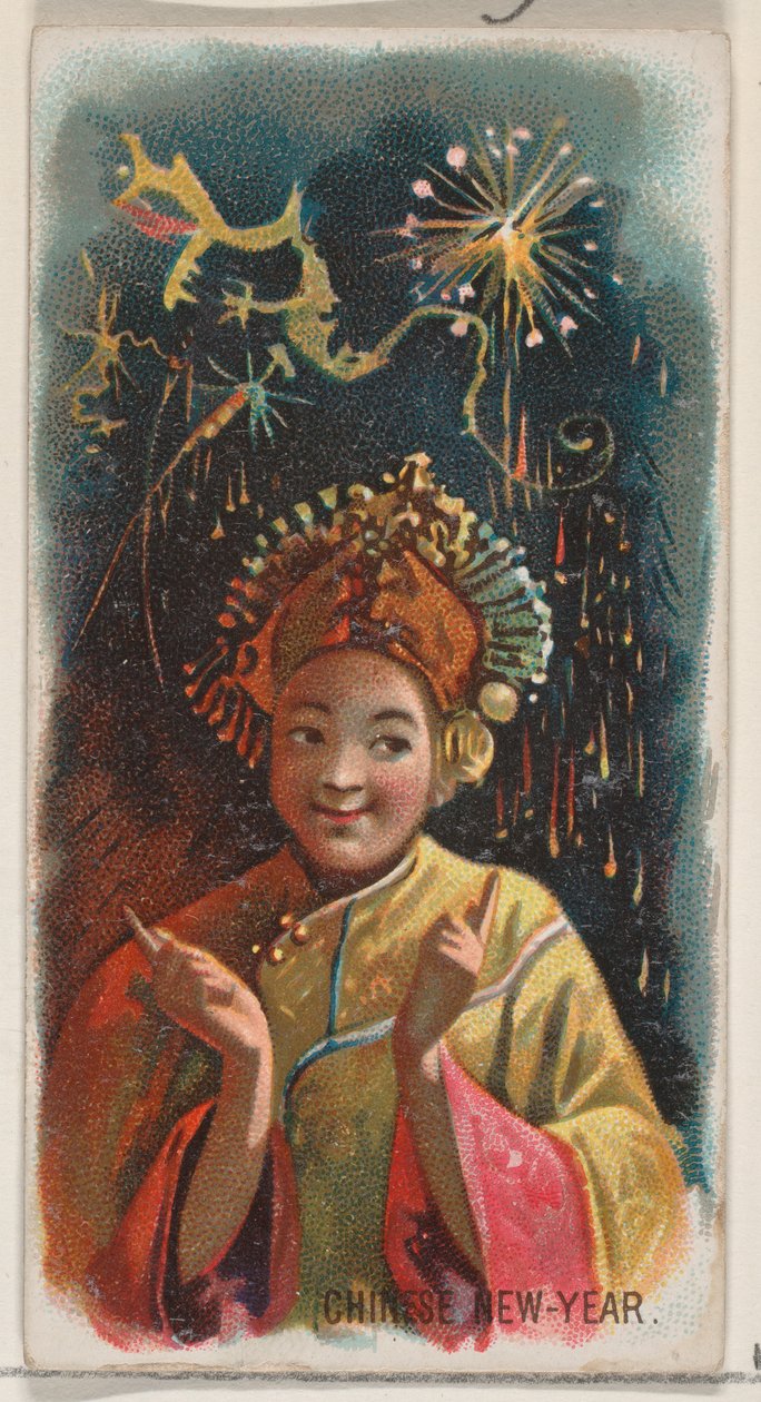 Chinees Nieuwjaar, uit de Holidays-serie N80 voor Duke sigaretten, 1890 door George S. Harris and Sons