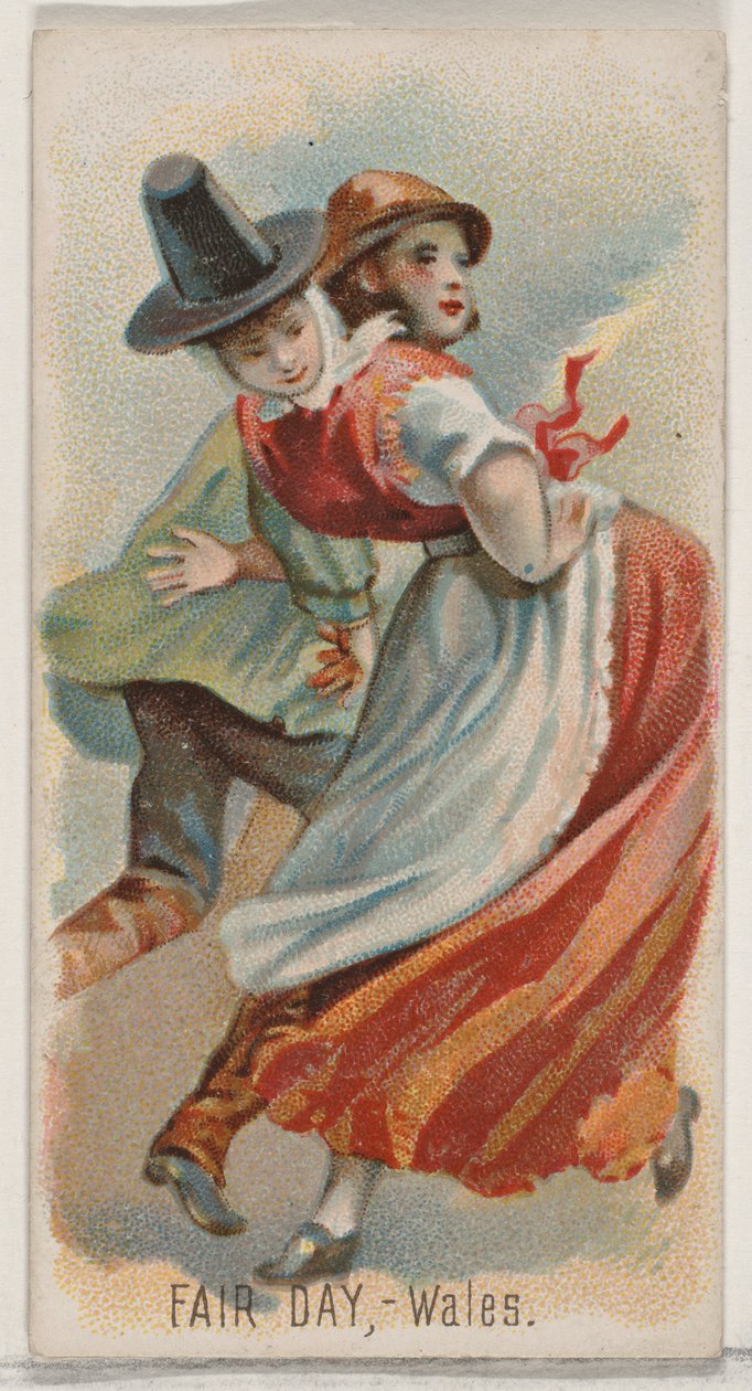 Kermisdag, Wales, uit de Feestdagen serie N80 voor Duke merk sigaretten, 1890 door George S. Harris and Sons