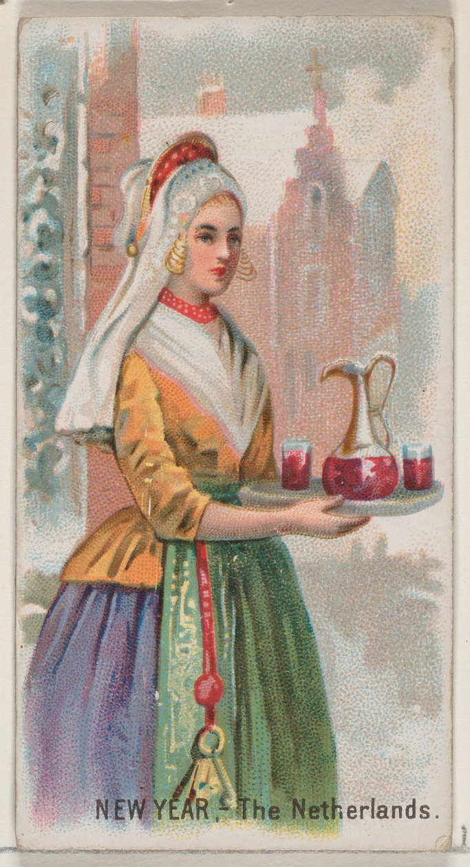 Nieuwjaar, Nederland, uit de serie Holidays N80 voor Duke sigaretten, 1890 door George S. Harris and Sons