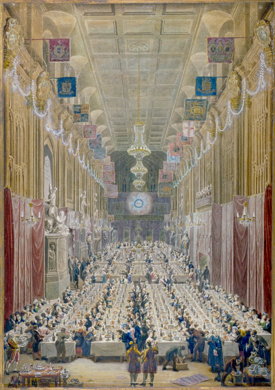 Uitzicht op het diner van de Lord Mayor in de Guildhall, City of London door George Scharf