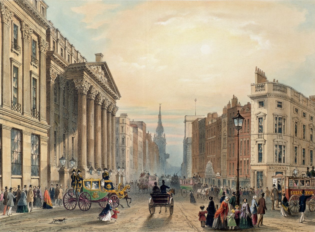 Mansion House kijkend naar Cheapside, gegraveerd door Thomas Picken, uitgegeven door Ackermann 1851 door George Shepherd