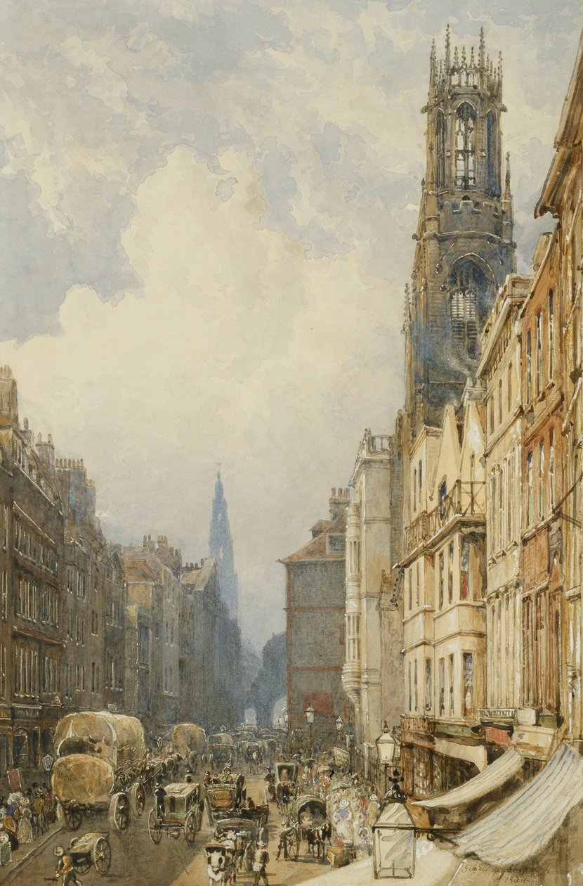 Fleet Street Kijkend naar Temple Bar met Oude St. Dunstans en St. Clement Danes, 1834 door George Sidney Shepherd