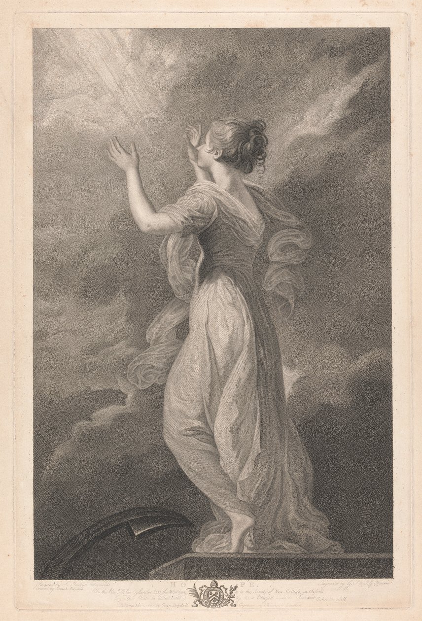Westelijk raam van de kapel, New College Oxford: De deugden - Hoop door George Siegmund Facius