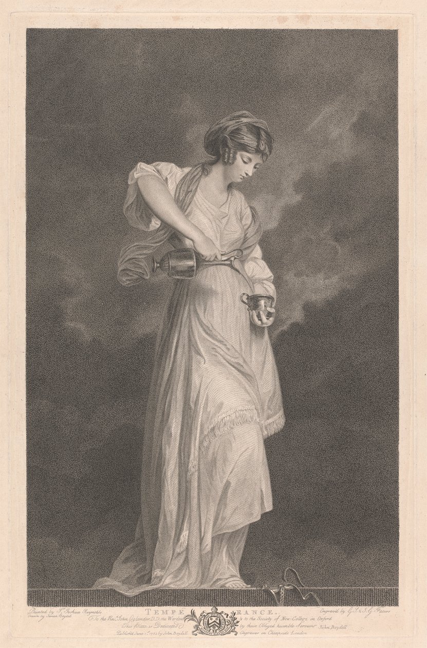 Westraam van de kapel, New College Oxford: Deugden - Gematigdheid door George Siegmund Facius