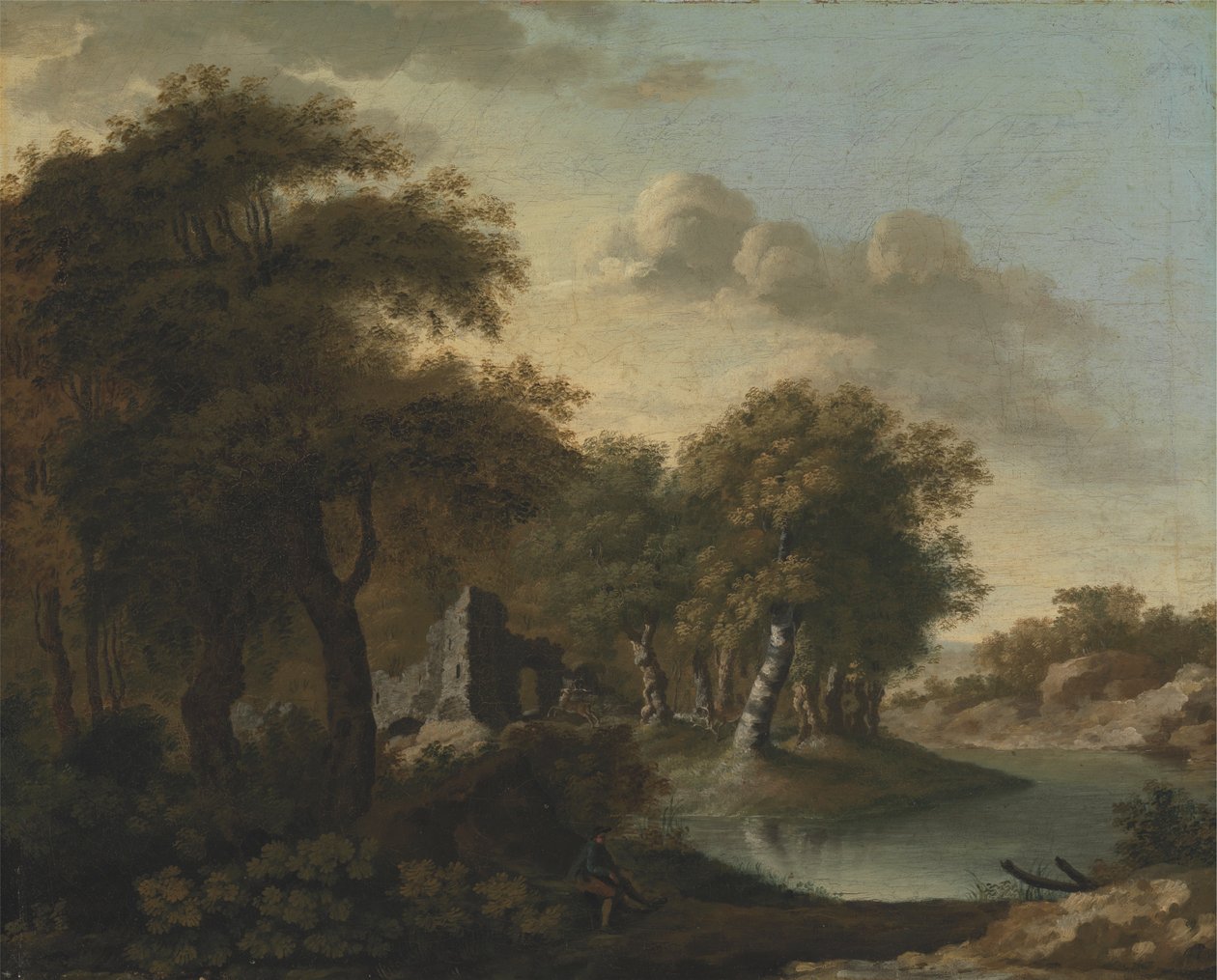 Een Uitzicht bij Arundel, Sussex, met Ruïnes bij Water door George Smith