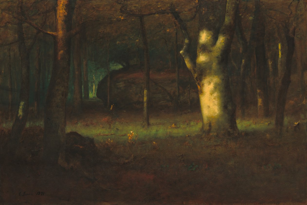 Zonsondergang in het bos, 1891 door George Snr. Inness
