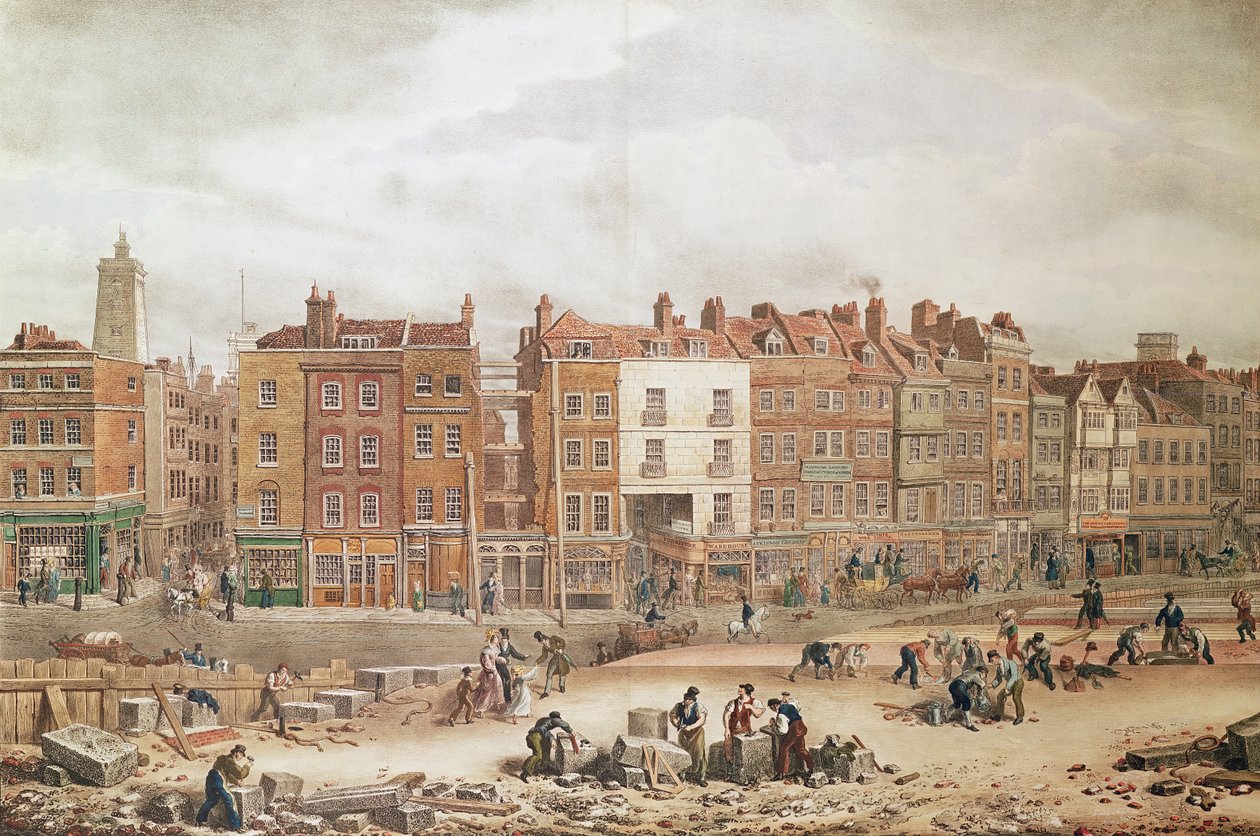 Een uitzicht op High Street Southwark als de Oude Weg door George Snr Scharf