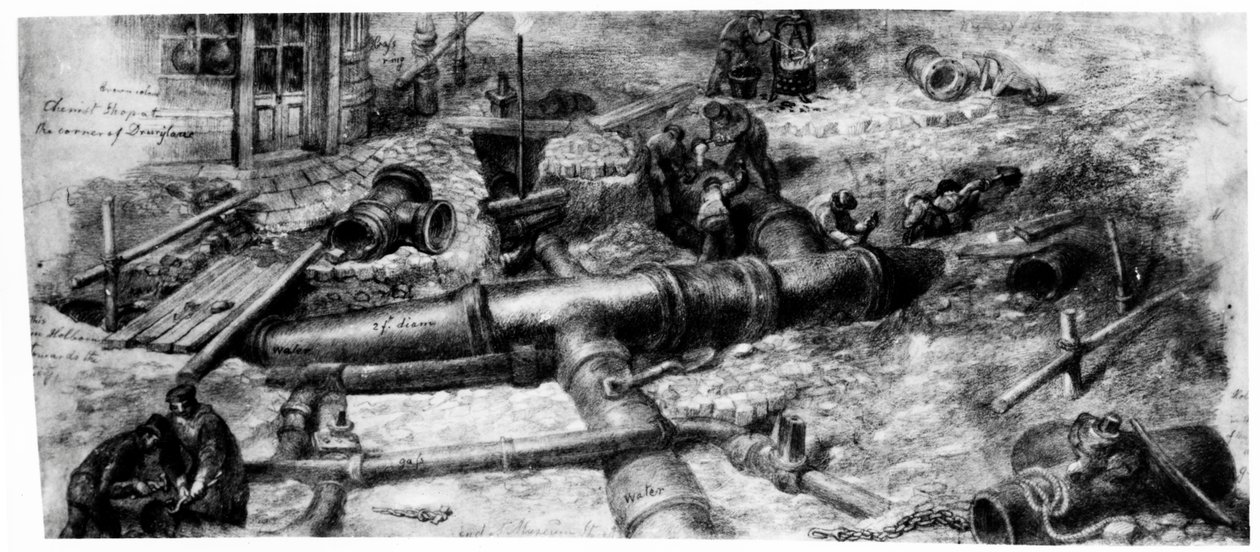 Bouw van Gemeenschappelijke Riolen op Holborn, 1845 door George Snr Scharf