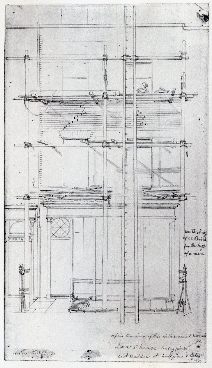 De buitenkant van het huis van Issac wordt geschilderd, 1843 door George Snr Scharf