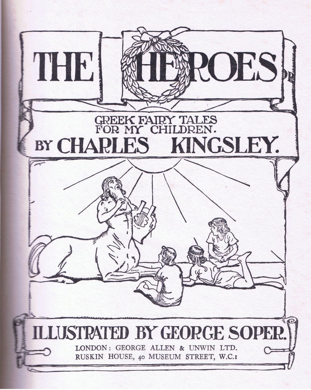 Titelpagina ontwerp, uit The Heroes gepubliceerd door George Allen en Unwin 1929 door George Soper