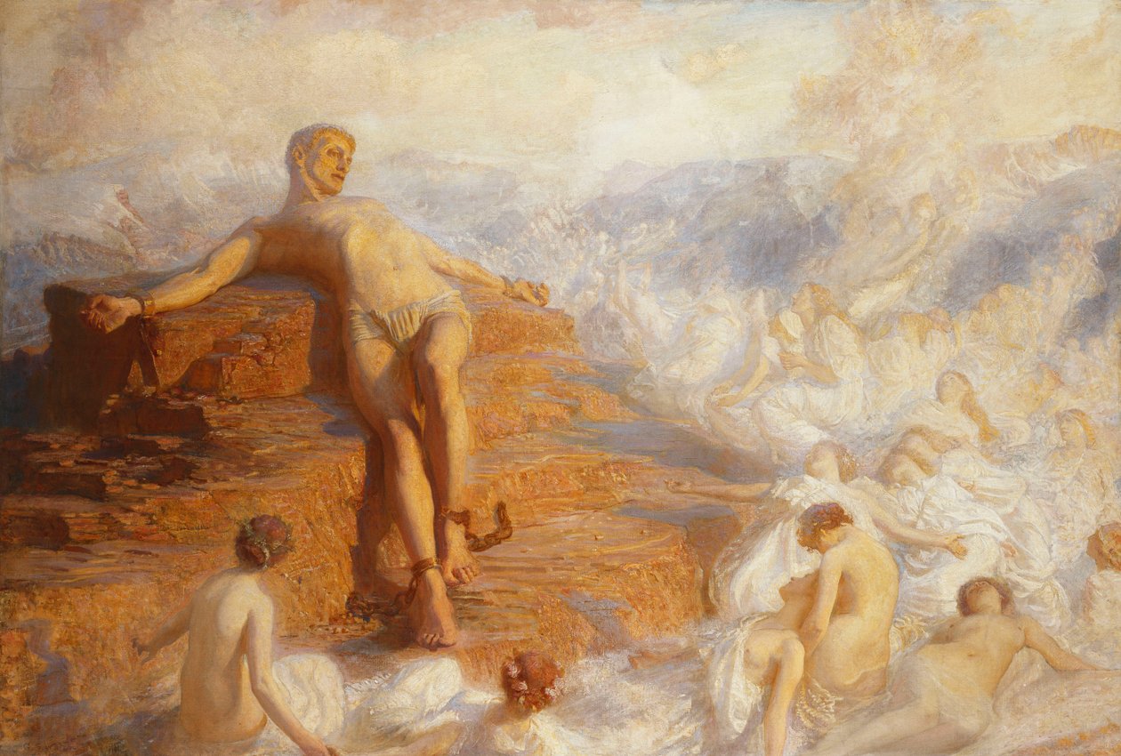 Prometheus getroost door de geesten van de aarde 