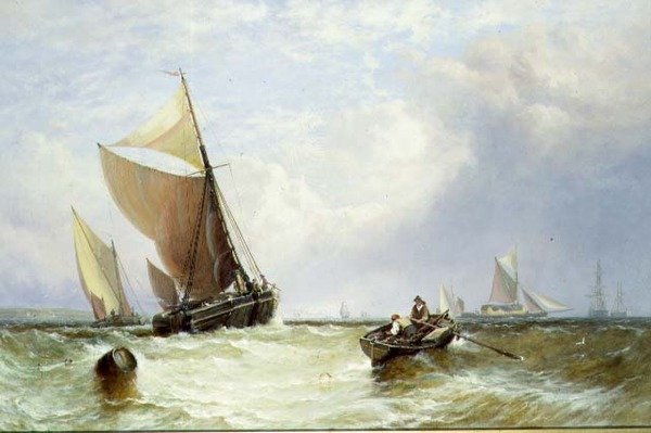 Schepen op een winderige dag door George Stainton