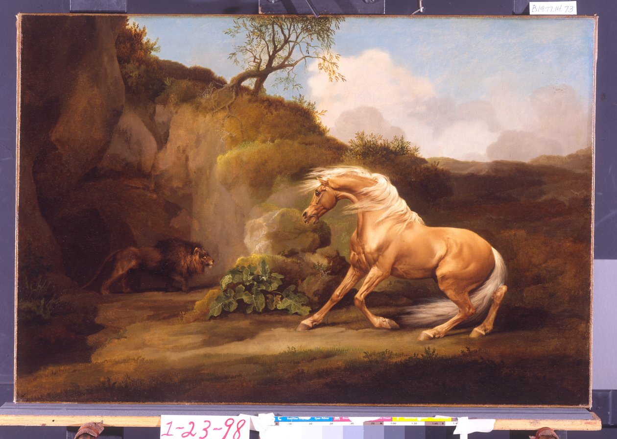 Een paard bang gemaakt door een leeuw, ca. 1790-5 door George Stubbs