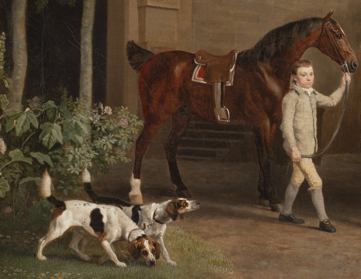 Detail van William Henry Cavendish Bentinck, 3e hertog van Portland voor de stallen van Welbeck Abbey door George Stubbs