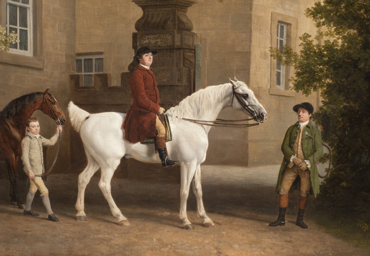 Detail van William Henry Cavendish Bentinck, 3e hertog van Portland voor de stallen van Welbeck Abbey door George Stubbs