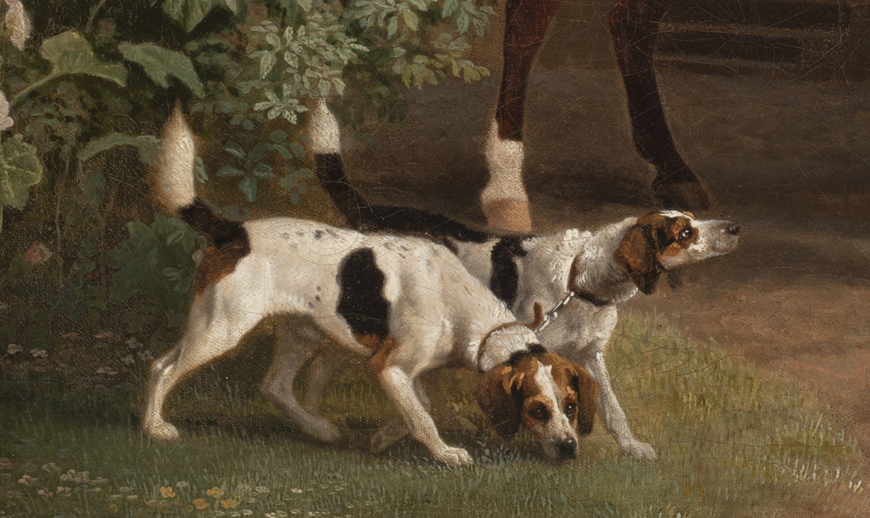 Detail van William Henry Cavendish Bentinck, 3e hertog van Portland voor de stallen van Welbeck Abbey door George Stubbs