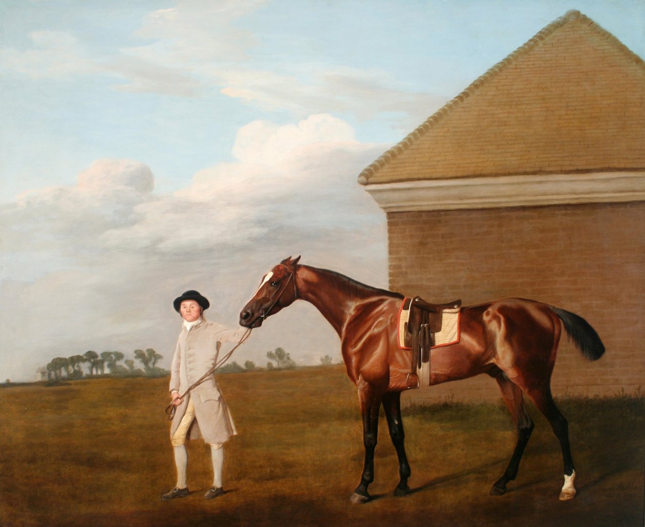 Vuurstaart met zijn Trainer bij het Rubbing-Down House op Newmarket Heath. In 1774 het eigendom van Thomas Foley, Esquire[2] door George Stubbs