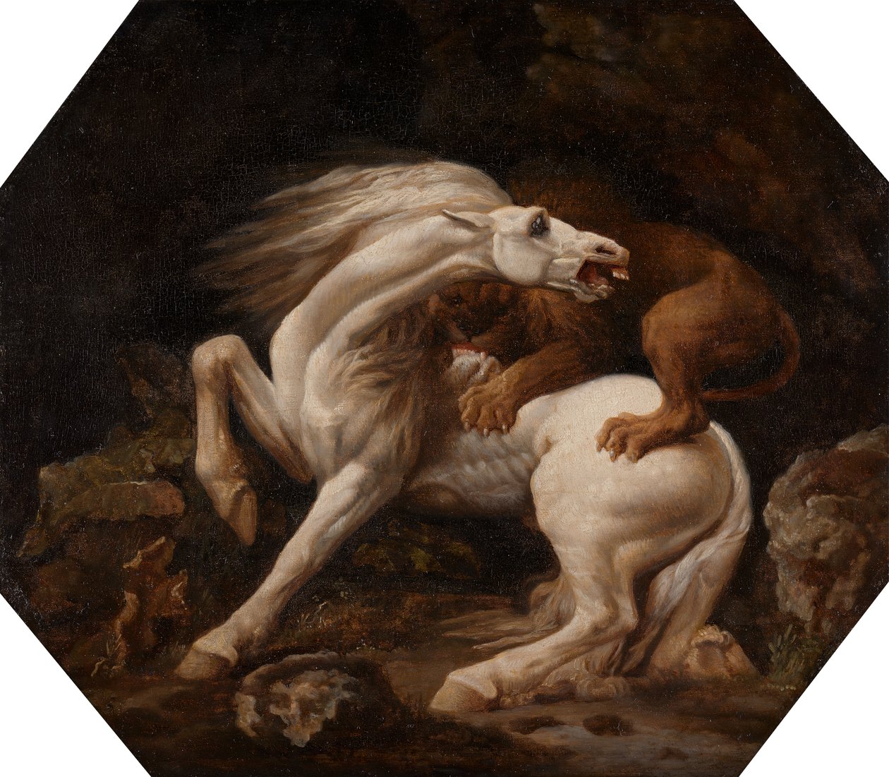 Paard aangevallen door een leeuw Episode C, tussen 1768 en 1769 door George Stubbs