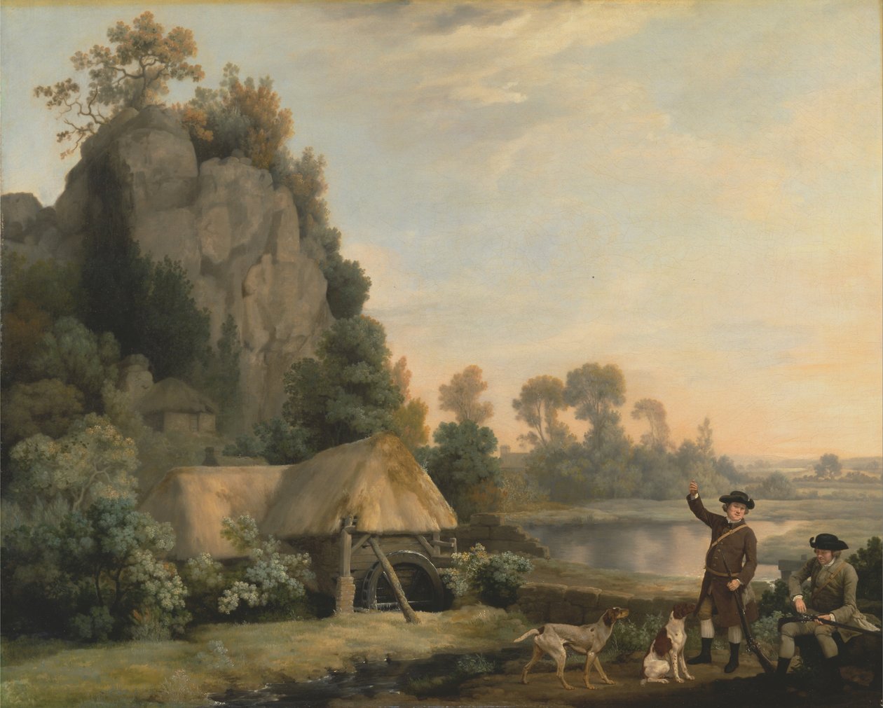 Twee heren aan het schieten, met uitzicht op Creswell Crags, ter plaatse genomen door George Stubbs