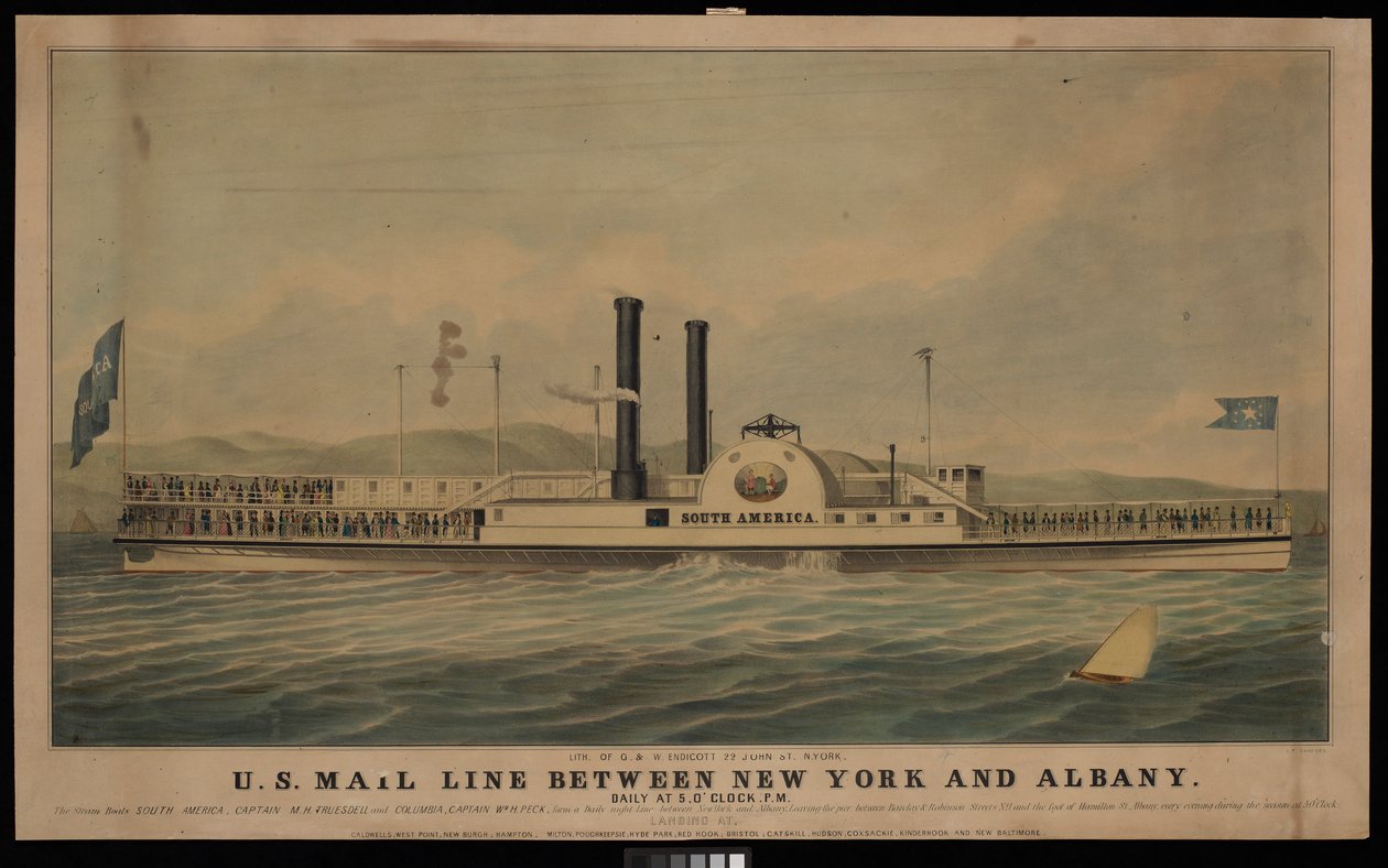US Mail Line tussen New York en Albany dagelijks om 5 uur 
