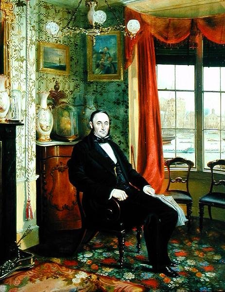 Portret van Henry Thomas Lambert Zittend in zijn Studiekamer met Uitzicht op de Theems door George Townsend Cole
