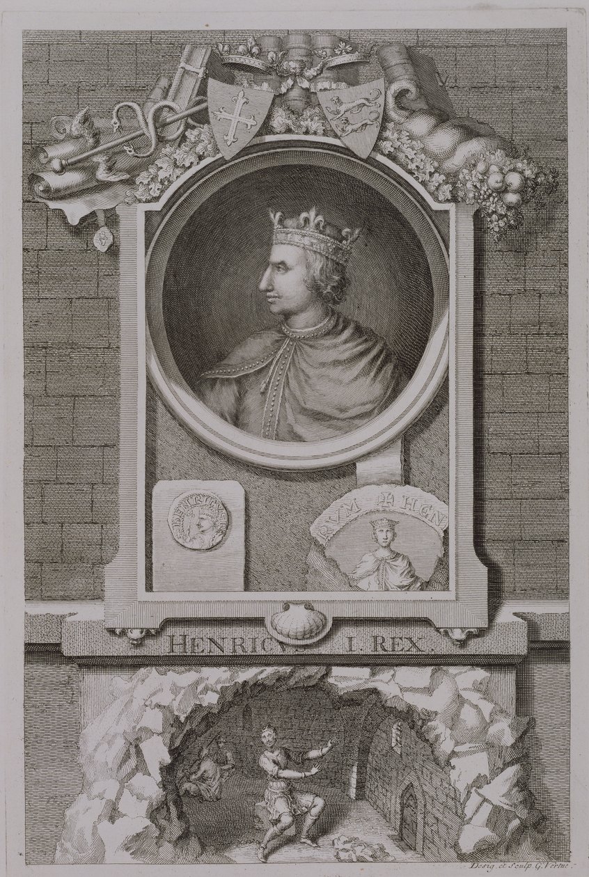 Hendrik I (1068-1135) koning van Engeland vanaf 1100, gegraveerd door de kunstenaar door George Vertue
