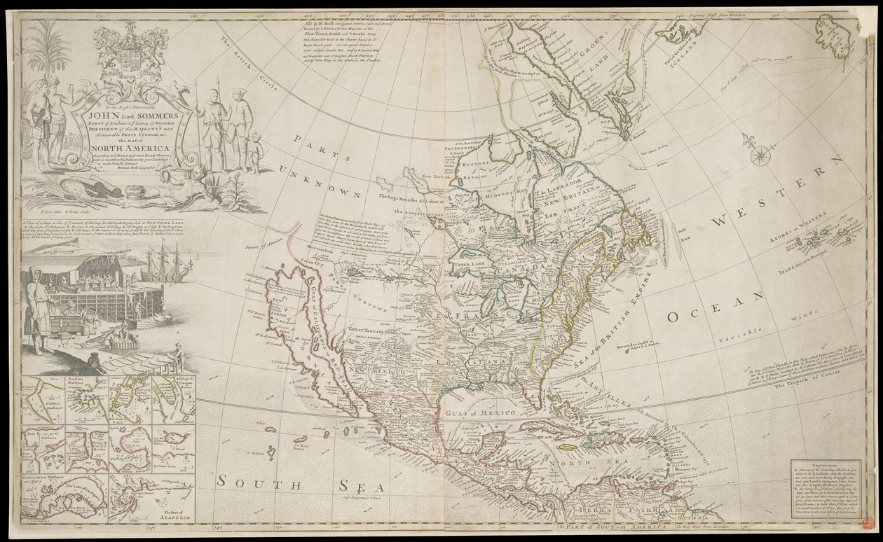 Kaart van Noord-Amerika, ca. 1720 door George Vertue