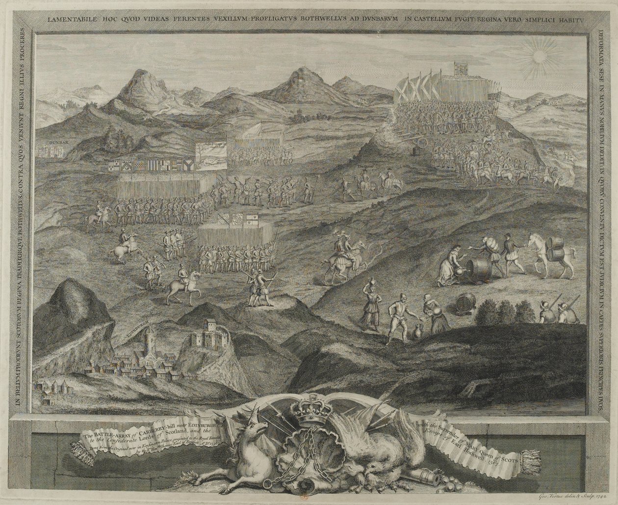 De slagorde van Carberry Hill nabij Edinburgh in 1567, c.1738 door George Vertue