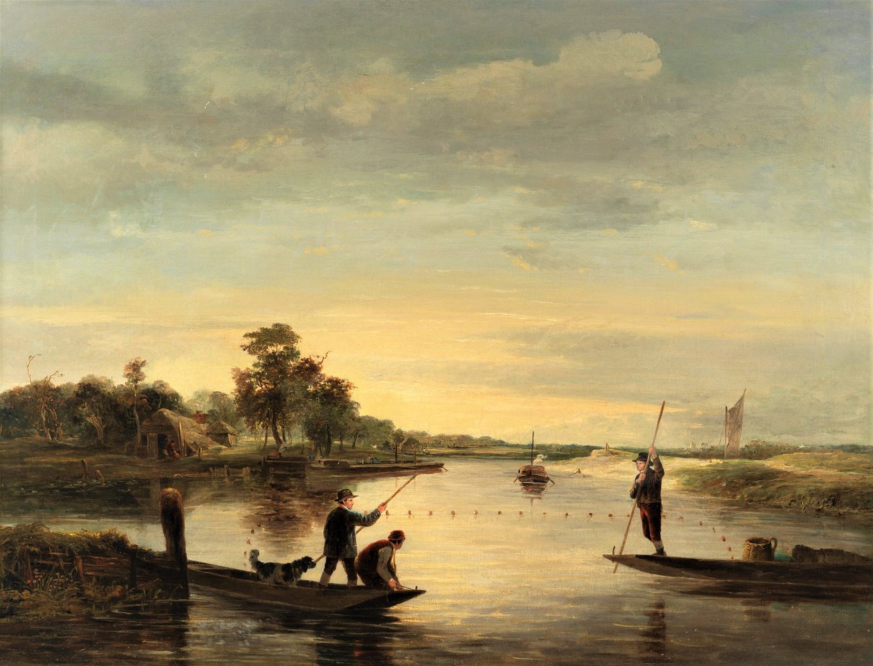 Uitzicht op de rivier met vissers vanaf punts door George Vincent