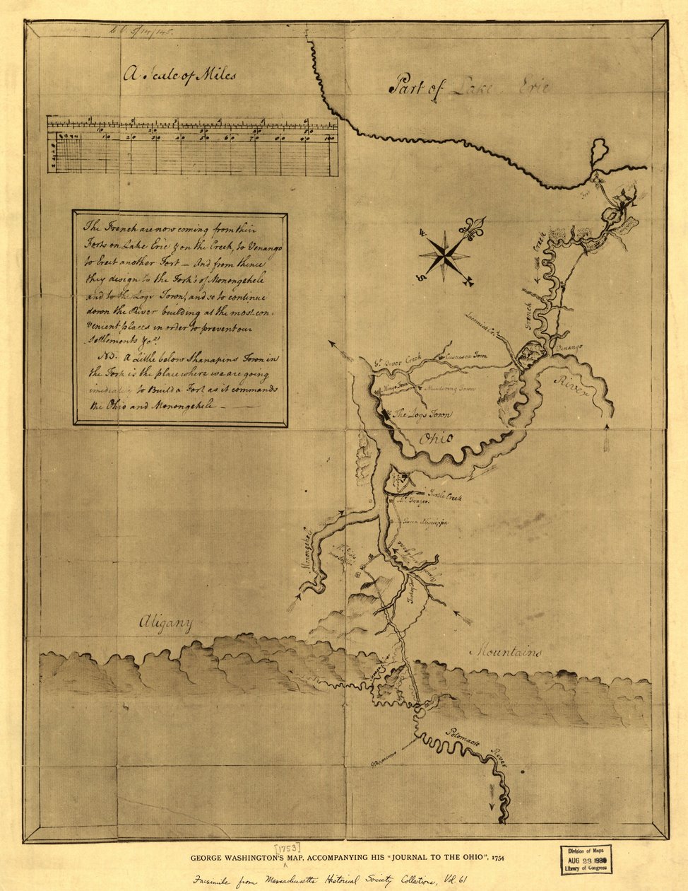 Kaart van George Washington bij zijn "journal to the Ohio", 1754. LOC 99446116 door George Washington