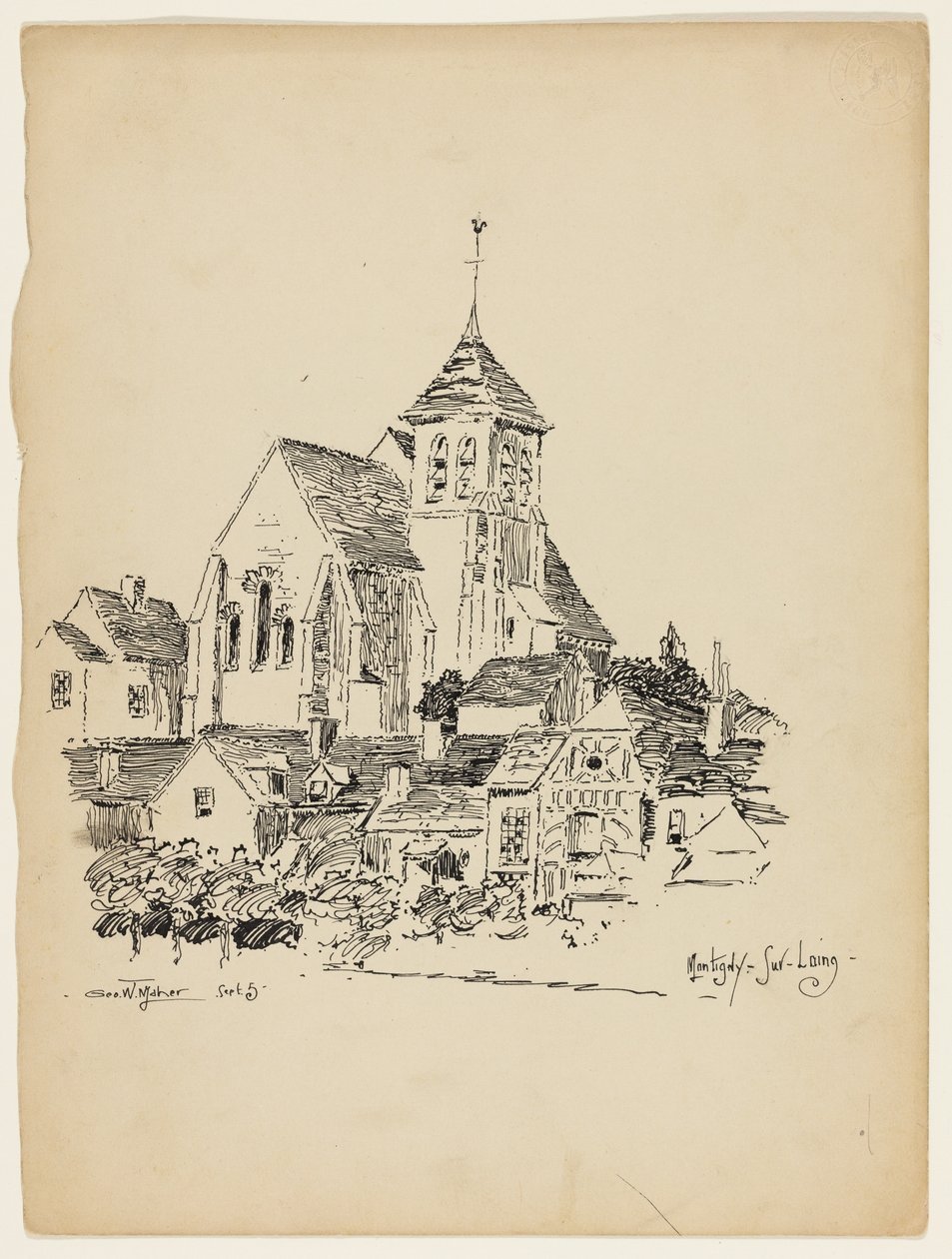 Kerk in Montigny-Sur-Loing, Frankrijk, Reisschets door George Washington Maher