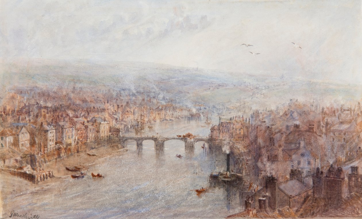 Whitby en de Rivier Esk, op een Grijze Dag door George Weatherill