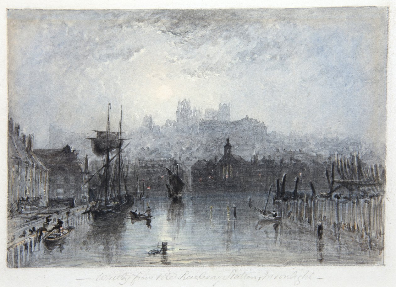 Whitby vanaf het treinstation; Maanlicht door George Weatherill