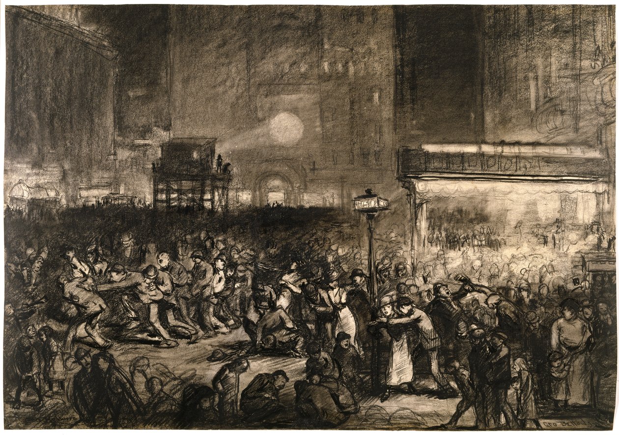 Verkiezingsnacht Times Square door George Wesley Bellows