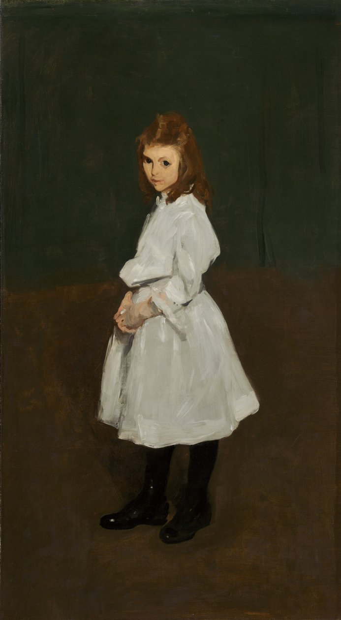 Klein meisje in het wit, Queenie Burnett, 1907 door George Wesley Bellows
